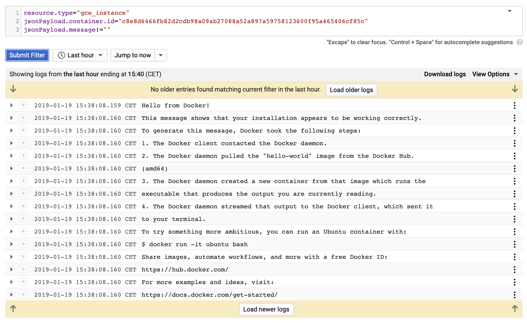 check docker daemon logs